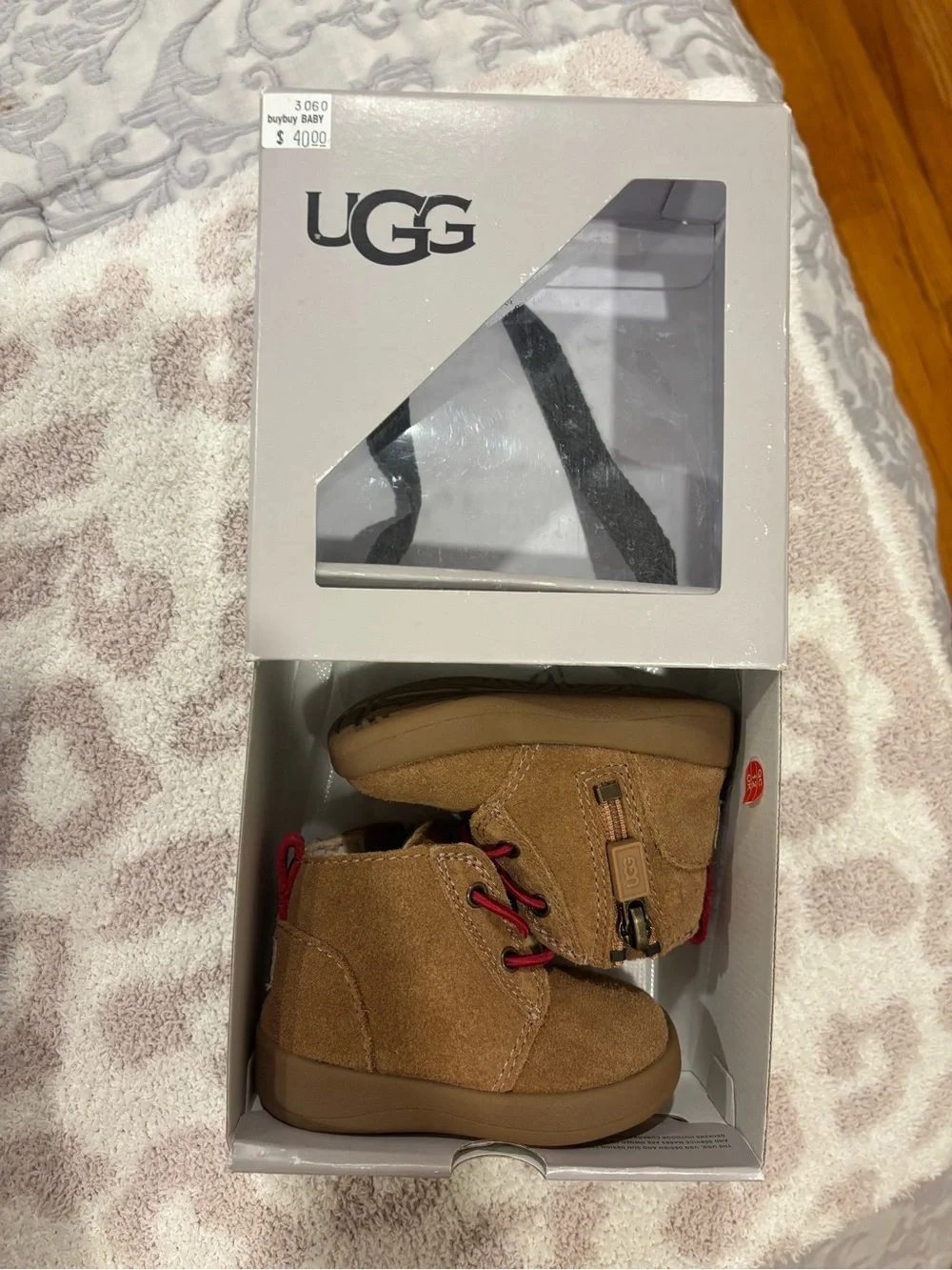 UGG Kids Chestnut Suede Lace-Up Ankle Boots with Red Accents